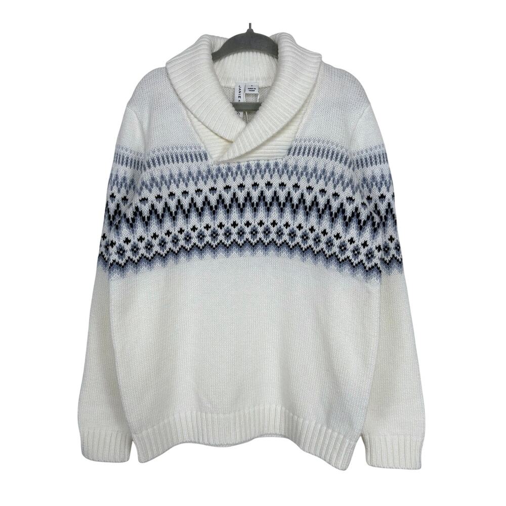 Janie and Jack Fair Isle Shawl Collar Sweater in Snowdrift Boys Size 5 Holiday